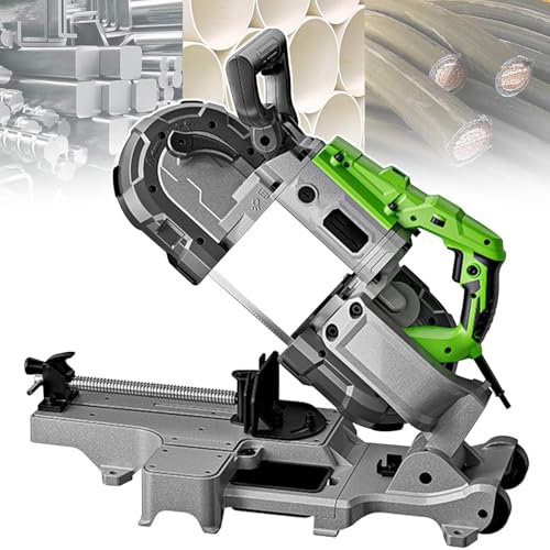 levigationlu Sierra De Cinta Portátil con Base Extraíble, Corte De 45/90°, Corte Profundo De 120mm, Sierra De Cinta Manual De 1100W, 6 Velocidades Y Luz LED, Sierra De Cinta para Metal Y Madera