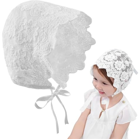 CULEO Sombrero y Gorro de Sol para Bebés Niña con Encaje, de Bautizo Princesa con Pajarita (Blanco)