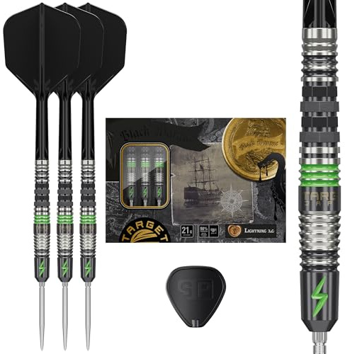 Target Japan Black Marque Lightning 3.0 Swiss Point Steel Tip Darts with Kflex, 21G | Chris Lim 90% Tungsten Dart Set, K-Flex Flights and Shafts, Swiss Nano Points with Tool