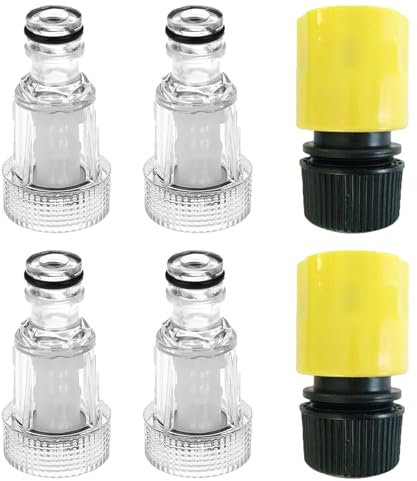 HoAhaMay 4 Piezas Filtro de agua para limpiadora de alta presión, Filtro para manguera de 3/4 pulgadas con 2 adaptadores rápidos para limpiadoras de alta presión,riego de jardín,vehículos recreativos