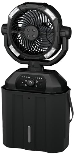 zoocco Misting Fan Portable Rechargeable with 6L Bucket & 20000mAh Battery, 4 Mist Nozzles, Remote & LED, Outdoor Cooling Fan for Camping, Patios, Hiking (Black)