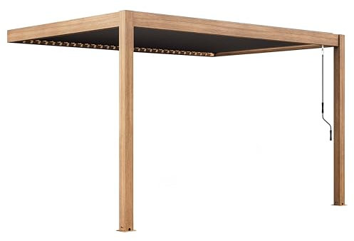 Oviala Pergola bioclimática respaldada 3x4m de aluminio madera gris