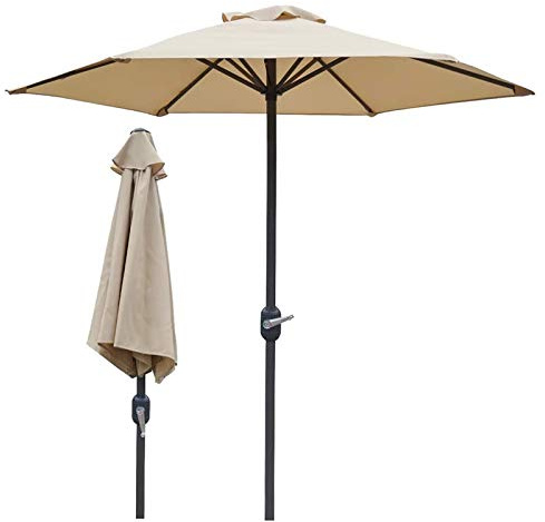 Ombrellone da Giardino, ombrellone Beige, Piccolo, da Balcone, con manovella, 6 Stecche in Acciaio, 2 m, 6,5 Piedi, per Giardino, Patio, Spiaggia, Ristorante bistrot
