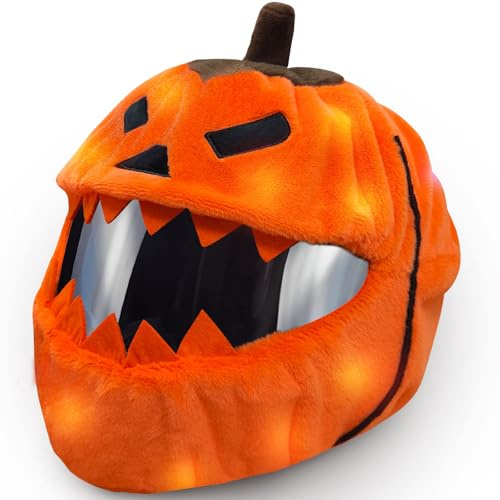krishome Extra Large Halloween Pumpkin Motorcycle Helmet Cover Light Up Hat Decoration 18.78 x 15.75,Pumpkin Helmet Cover,Halloween Hat with Light Decoration Accessories for Men Women,Fun Rides Gifts