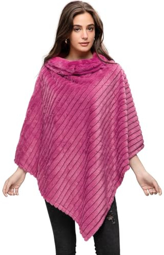 Glamexx24 Poncho da donna elegante mantello invernale con scollo rotondo, spesso mantello in calda pelliccia lavorata a maglia, rosa antico, Taglia unica