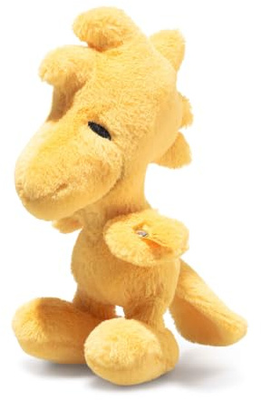 Steiff Woodstock 18 cm, Peluche de Peanuts, Snoppy & Friends, pájaro de Peluche Amarillo, Figura de cómic, Ojos Bordados, Pico Fino, de Peluche Suave, Lavable a máquina