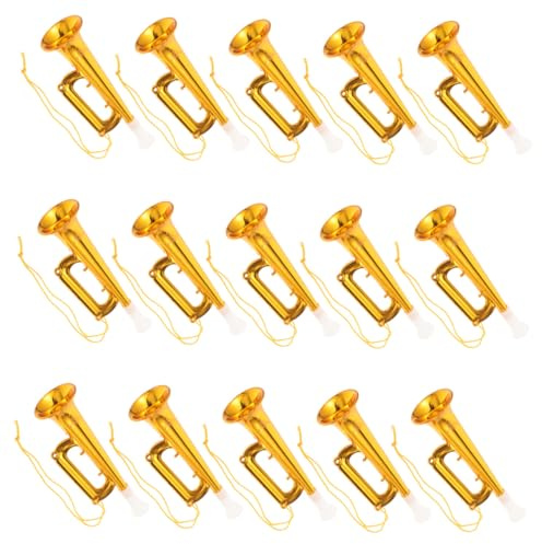 Veemoon Trompeta de Juguete para 15 Piezas, Cuerno de Fiesta de Plástico Color Dorado, Juguete Musical Infantil Compacto para Conciertos, Eventos Deportivos y Celebraciones