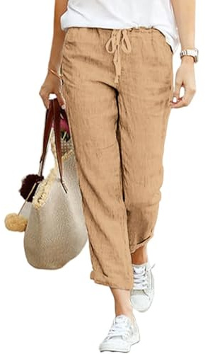 Cegerne Pantalon Lin Femme Été Léger et Respirant Décontracté Longueur Cheville avec Poches pour Plage Vacances et Quotidien