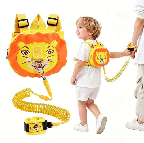 EAVUYIS Correa para Niños Paseo y Mochila Arnés de Seguridad para Bebé, Set de 2 Piezas con Correa de 2 Metros, Mochila Antiperdida Infantil Ajustable para Caminar, Diseño de León