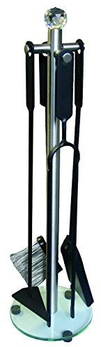 alpertec Serviteur de cheminée en acier inoxydable avec fond en verre, 1 pièce, satiné, 39130060