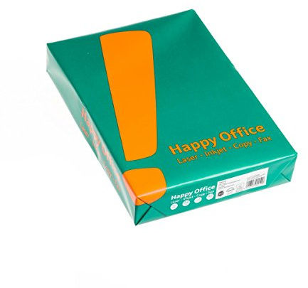 Happy Office kopieringspapper DIN A4 80 g/m² vit, kontorspapper 5 förpackningar á 500 ark (totalt 2 500 ark) EU-miljömärke