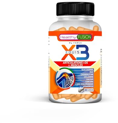 Healthy Fusion X3 Curcuma, Glucosamine, Chondroïtine, MSM | Soulagement Des Douleurs Articulaires Et Musculaires | Articulations & os | Souplesse et mobilité - 90 Gélules