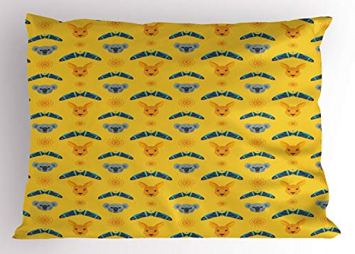 ABAKUHAUS Canguro Federe Cuscini Stampata, Aboriginal Style Boomerang, Decorativo e Dimensioni Standard, 90 cm x 50 cm, Multicolore