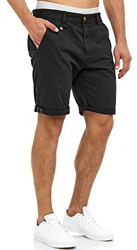 Indicode Herren Cuba Chino Shorts mit 5 Taschen aus Baumwollgemisch | Bermuda Sommershorts für Männer New Black, M
