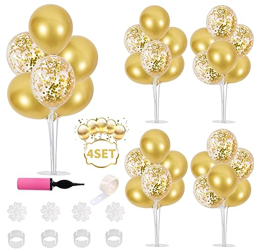 Balloon Stand Kit 2 Sets with 16 Gold Balloons, BEISHIDA Balloons Holder for Table, Birthday, Wedding, Graduation, Party Decorations (The product is for ages 18 and up only)