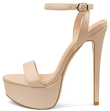 MERUMOTE Women's Platform Heels Sky High Heel Sandals Party Bridal Evening Shoes Nude US9