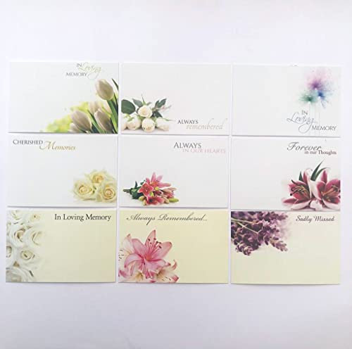 ShredAstic® Collection K - Pack 9 small Florist Funeral Cards 6cm x 9cm / 9 Cello bags In Loving Memory (styles may vary)