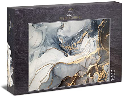 Ulmer Puzzleschmiede - Gold-Adern - Modernes 1000 Teile - Abstrakte Farb-Kunst als stilvolles Impossible-Puzzle