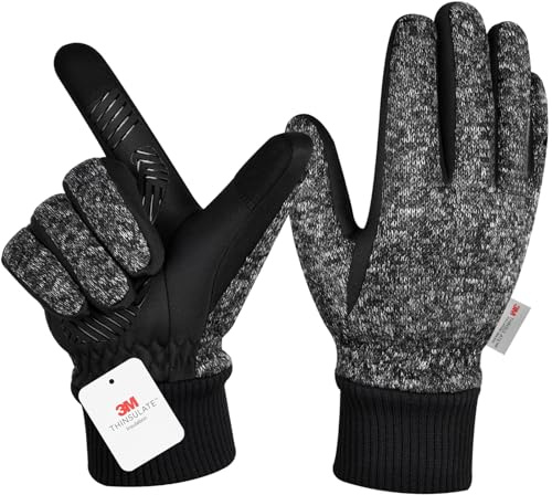 BIKINGMOREOK Guanti invernali per uomo donna,23.3 ° F 3M Thinsulate Guanti termici Touchscreen Guanti da bici freddi caldi guanti da ciclismo per sci/ciclismo/corsa/escursionismo/guida-grigio scuro-S
