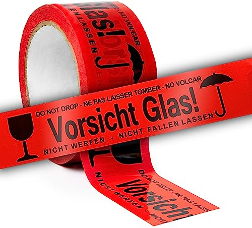 ARLI Paketband Vorsicht Glas 36 Rollen/Stück Paketklebeband - 66m x 48mm Warnhinweis rot für sicheren Versand von Glaswaren Auffälliges rotes Klebeband mit Aufdruck zerbrechlich