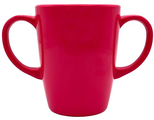 Rosa livsstil rosa melaminmugg med två handtag – 400 ml/14 oz kapacitet – lätt (126 g) – rörlighetshjälp för äldre, demens, svagt grepp, skakiga händer, tremor, artrit, Alzheimers & Parkinsons