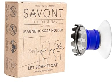 Portasapone con protezione magnetica, 100% antiruggine, senza foratura, con ventosa, per lavello, doccia e vasca da bagno