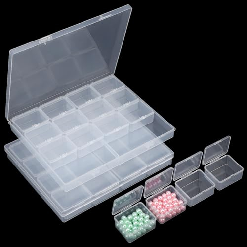 Segbeauty Diamond Painting Aufbewahrung, 2 Stück 16 Fächer Sortierbox Groß, Sortierboxen für Kleinteile, Samen Aufbewahrungsbox Kunststoff, Stickgarn Aufbewahrung, für Ohrringen, Schmuck