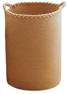 Cesto Portabiancheria Grande in Corda di Cotone, 57 L, Cesta Porta Coperte da Salotto, Portabiancheria Sporca, Porta giochi, Cesto Intrecciato, 38 x 50 cm.