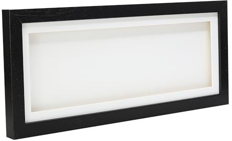 24x12 Black Solid Wood 3D Deep Box Picture Frame Display Memory Box With White Mount For Medals Memorabilia Flowers etc