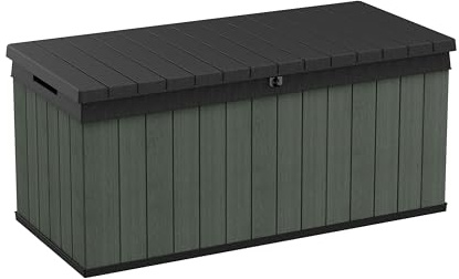 Keter Baule da Giardino Darwin, Finitura Effetto Legno, Colore Verde, Capacità di 454 Litri, 142,5x65,3x64,3H cm