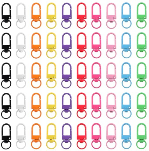 50 Piezas Mosquetones Pequeños Colores, Ganchos Giratorios Llavero, Mosqueton para Bolsos, Mini Cierre Mosqueton, Mosquetón Ganchos Giratorios para Colgar Juguetes, Llaves, Accesorios Bricolaje