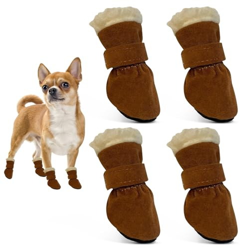 AIEDECOPT Zapatos Perro, Protector y Botas para Perros, Botas para Perros Antideslizantes, Adecuadas para Perros Pequeños y Medianos para Actividades al Aire Libre en Invierno (Marrón, XL)