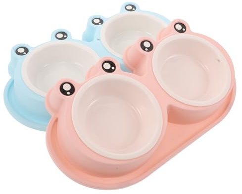 VILLCASE 2 set Ciotole per Alimentazione Animali Forma di Anfibio Doppie per Cibo e Acqua con Base Antiscivolo Protezione da Insetti per Gatti Cani e Piccoli Animali