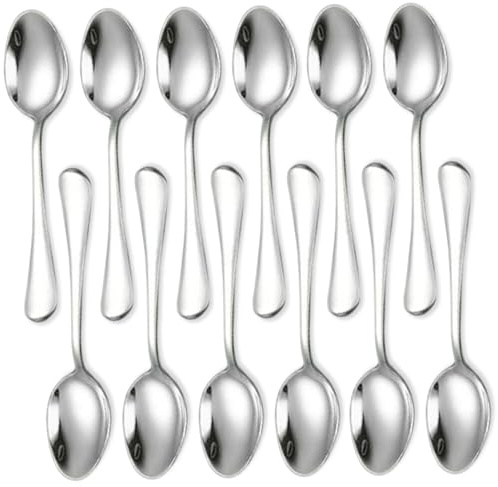 Espressoskedar, 12 st kaffeskedar i rostfritt stål, 10 x 0,98 cm bärbara små skedar för efterrätt, kaffe, te, förrätter