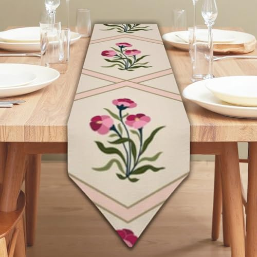 Pink Floral Clusters Green Leaves Table Runners Small Table Runner Turner for Dining Whimsical Decor Party Kitchen Dining Coffee Holiday Party Decor for Home Kitchen Holiday 13 × 90 inch