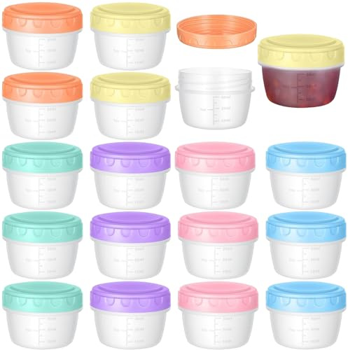 NOLACE 18 Pezzi Contenitori Svezzamento Freezer (80ml) - Vasetti Plastica Piccoli con Coperchio a Vite Ermetico - Mini Barattoli Senza BPA per Pappa Neonato, Sughi, Yogurt & Snack (Multicolore)