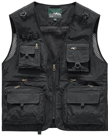 OpusBags Men's Lightweight All-Season Deep Cargo Vest Jacket with Multi-Pocket Outdoor Workwear for Fishing, Safari, Travel & Zippered Door Panels - Machine Washable