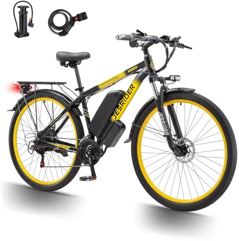 QIKAITU 29 X 1.95 Inch Electric Bikes for Adults with 48v17.5ah Removable Battery 100 Km Max, E Bikes 21-Speed Front & Rear Disc Brakes for Men Women Commuter & Outdoor Bicycle (Yellow)