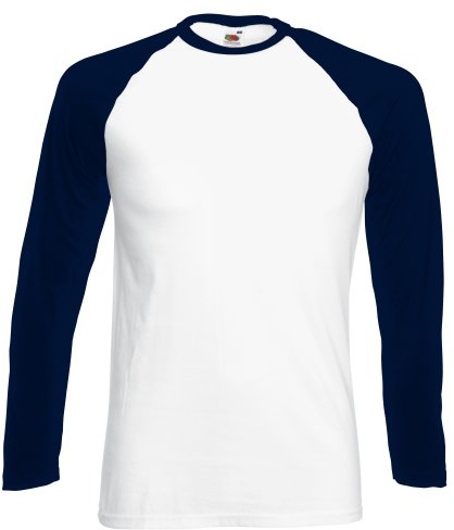 Fruit of the Loom Men's Baseball Classic Long Sleeve T-Shirt, White/Navy, XX-Large