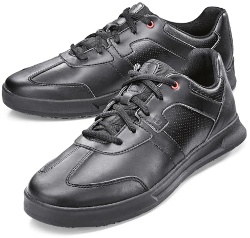Shoes for Crews Men's Vegan Leather Slip-Resistant Work Sneakers – Comfortable, Water-Repellant, Non-Slip, Removable Insoles, Ideal for Restaurant Catering Kitchen, Chef-Footwear – Freestyle II Black