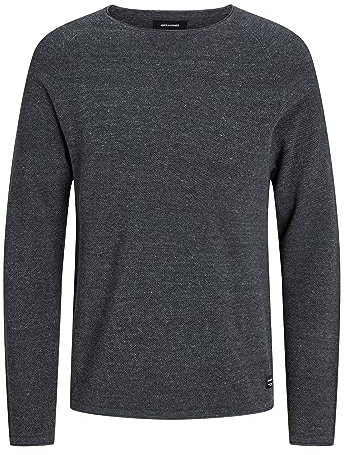 JACK & JONES Herren Strickpullover Rundhals Basic Langarm Sweater Baumwolle Shirt JJEHILL, Farben:Dunkelgrau,Größe Pullover:XXL