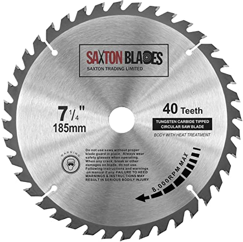 Hoja de sierra circular de 185 mm x 40 dientes x 20 mm de diámetro (anillo de 16 mm) para Evolution, Bosch, Makita, etc. TCT18540T20B