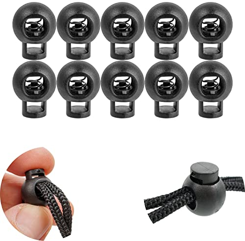 Kordel Stopper, 1-Loch, 10 Stück, Schwarz, für bis Ø 5 mm Kordeln, Band Klemme Jacke, Bekleidung, Rucksack, Gummikordel Stopper, Schnellverschluss Schnürsenkel, Schnur Rutsche, Tanka Kordelstopper