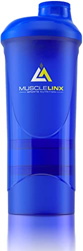 Blue Protein Shaker Plus Storage Screw top 100% Leak Proof Drinks Bottle 500ml to 700ml by Musclelinx