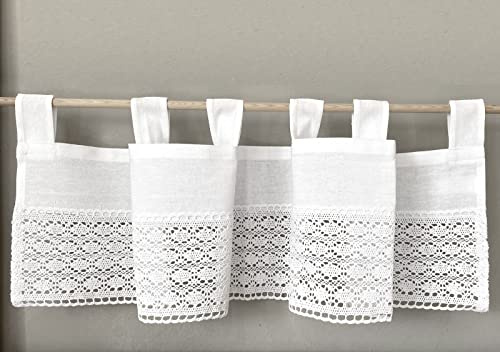 heimtexland ® Häkelspitze Deko Bistrogardine Baumwolle Weiß Häkelborte Landhaus Gardine Häkelgardine Typ793 Scheibengardine 30 x 120 cm