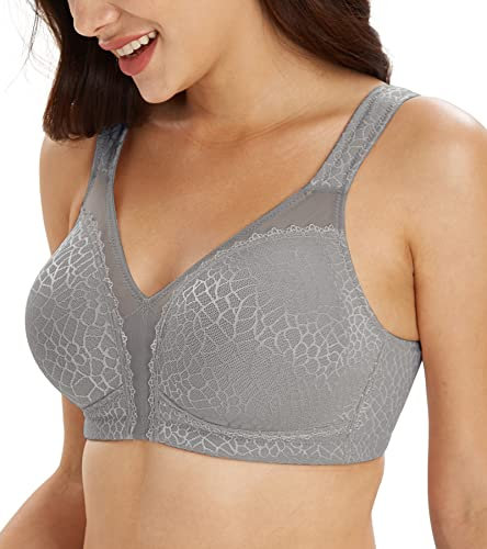 Lemorosy Full Coverage Non Padded Wireless Minimizer Bra Women's Plus Size Underwear Comfort and Double Support for Large Bust(Grey,38D)