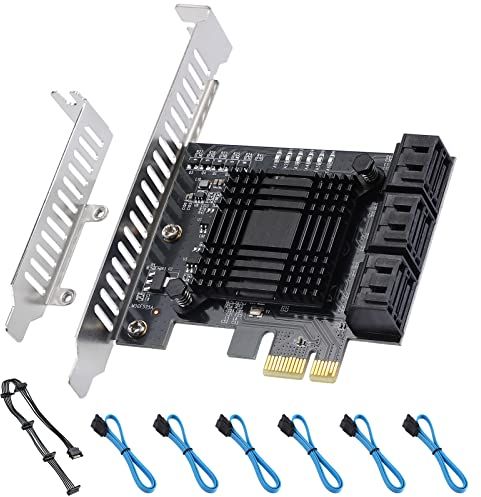6 SATA Ports PCIE SATA Controller Karte, 6 Gbps SATA 3.0 Controller, Kommt mit 6 SATA-Datenkabeln, PCI Express Card Support 6 SATA 3.0 Devices, Support Windows, MAC, Linux
