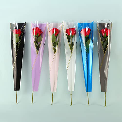 150 unidades/6 colores bolsa de embalaje de rosas individuales, suministros de ramo de floristería, bolsa impermeable para ramo de flores, para boda, graduación, día de la madre, día de San Valentín