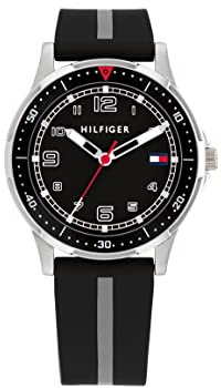 Tommy Hilfiger Uhr mit DREI-Zeiger-Quarzwerk für die Jugend mit Schwarzes Silikonarmband - 1720034