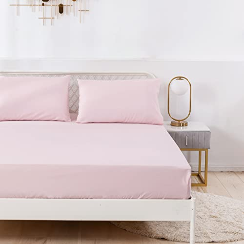 Jemiipee Spannbettlaken Einfarbig 140x200 cm für Matratzen bis 35cm, Betttuch Leintuch Weiche Polyester-Mikrofaser Bettlaken Hellrosa